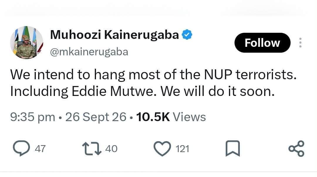 kfdmedia3's tweet photo. 🚨 EXPOSED:
@HEBobiWine exposes ongoing state brutality in Uganda, revealing that Eddie Mutwe remains unlawfully imprisoned and denied bail following his abduction and torture by General Muhoozi Kainerugaba.
Amid fresh threats of hanging political prisoners, struggle unstoppable https://t.co/oRHbeZmRiJ