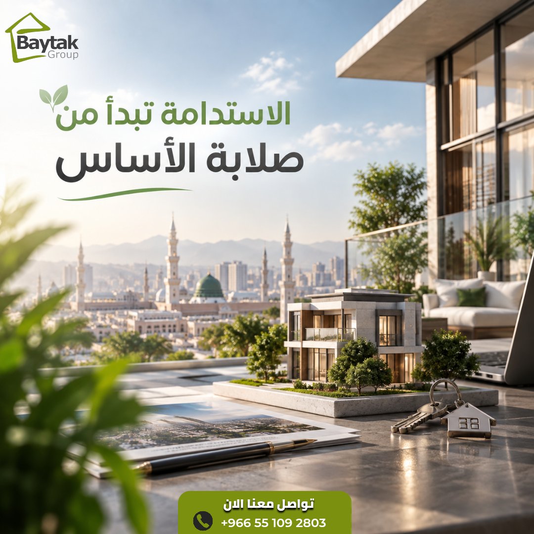 BaytakGroup's tweet photo. الاستدامة تبدأ من صلابة الأساس. 🏗️🏡

جودة البناء والمواد والمعايير الهندسية تصنع فرقًا في كفاءة العقار وقيمته على المدى الطويل.

📞 +966 55 109 2803
🌐 https://t.co/Es3WvYeCny

#بيتك_جروب #استثمار_عقاري #جودة_البناء #المدينة_المنورة https://t.co/2X3Y0MBvWg