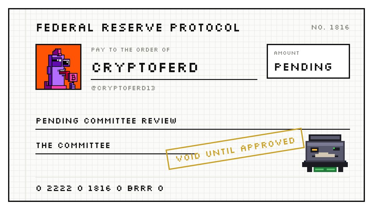 cryptoferd13's tweet photo. Applied for a printer on the Federal Reserve. Spot 1816 of 2,222.

Dual mandate: maximum brrr, stable memes. https://t.co/W1JZ5pbuXo https://t.co/ppUNJ0093s