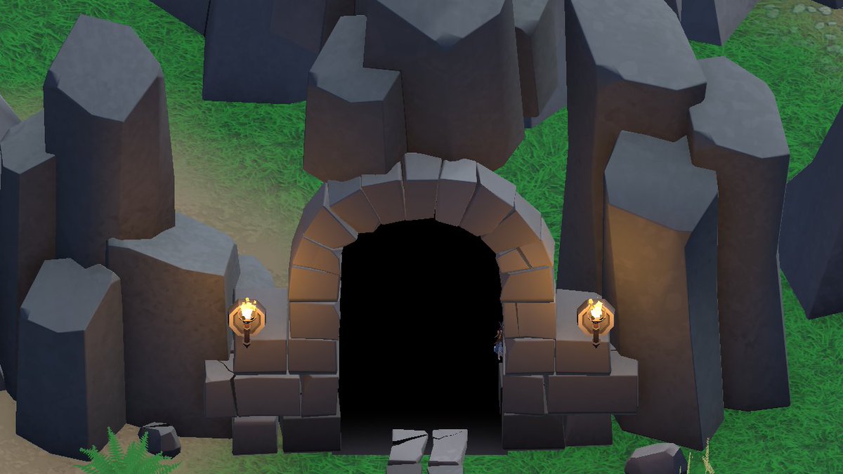 KhyriChan's tweet photo. Journal de dev : au donjon, le mur qui cache votre héros s'efface en douceur, à sa silhouette, et on voit les rats rôder derrière. Mourir en bas vous ramène au temple en plein jour. Et des entrées de donjon taillées dans la roche arrivent. #DeathLeavesATrace #gamedev #MMORPG https://t.co/woxKVcxC7T
