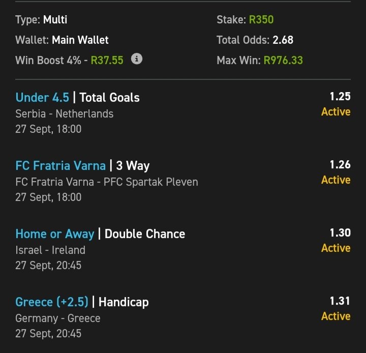 Gnbhengu's tweet photo. ⚽⚽⚽⚽
Booking Code:03-336126
Odds: 2. 68
Promo Code:SURE50
Recreate our bet slip (3+ selections) and place a minimum stake of R5 to qualify for a potential reward this Saturday.
👉 See bio for full details
⚠️ 18+ only. T&Cs apply https://t.co/2jt07jdugJ