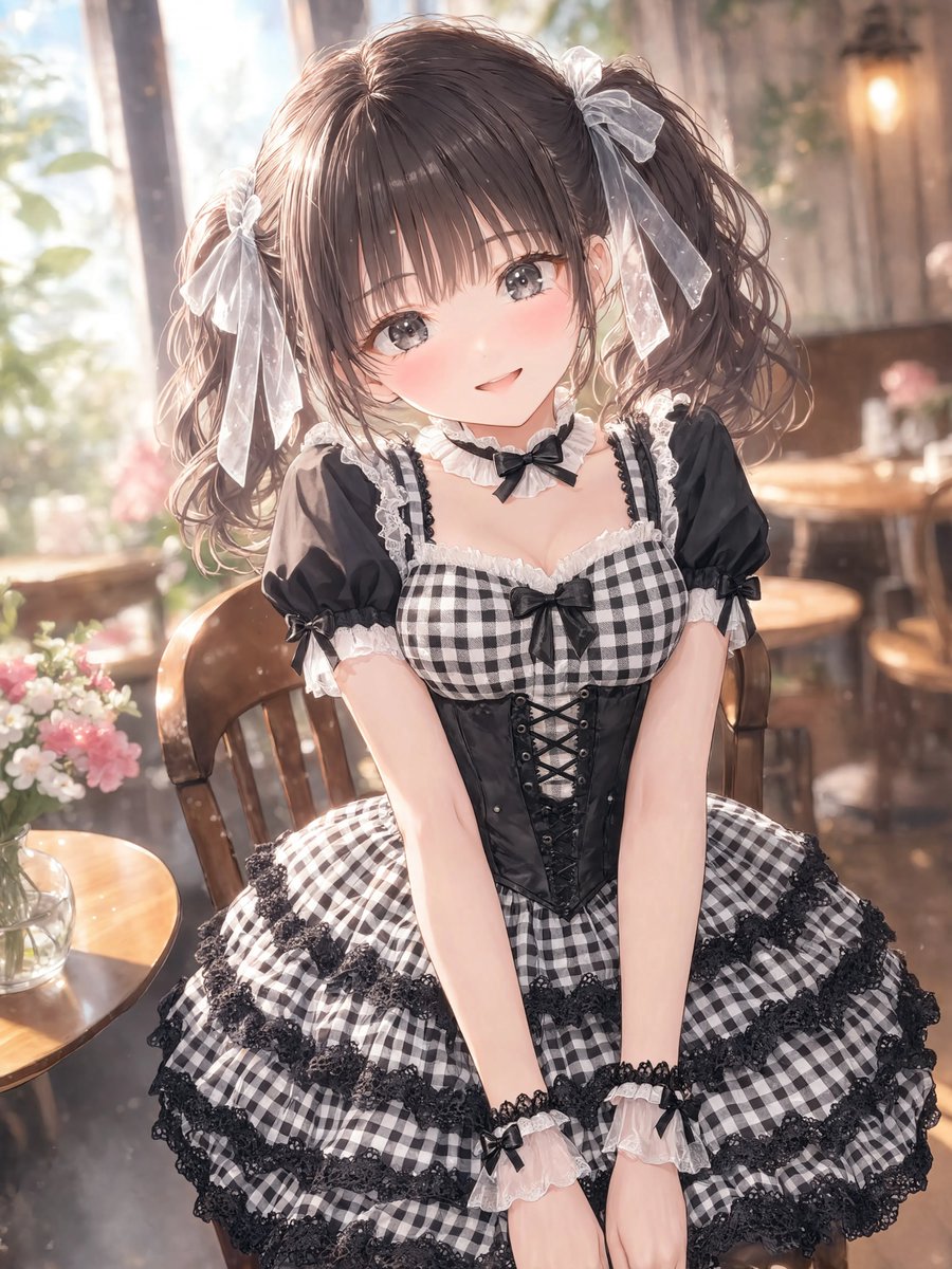 kuronekkj's tweet photo. 衣装、使わせてもらいました！ギンガムチェックのフリルがとっても可愛いですね、ありがとうございました♪

#AIイラスト好きさんと繫がりたい 
#aiart https://t.co/v2ZdFBLERV