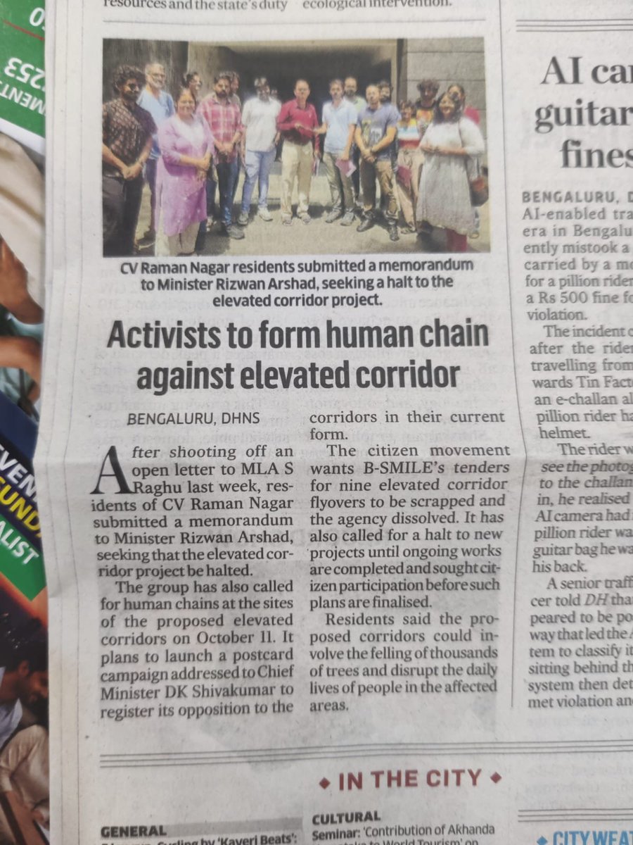 deardk_blr's tweet photo. #DearDKFlyoverYaake

Join our human chain on 100 Ft Road Indiranagara protesting against the upcoming Elevated Corridors at 11 AM on October 11th! https://t.co/ZSrL0CFhOQ