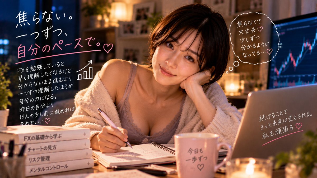AN_jyu0502's tweet photo. FX｜焦らないこと

FXを勉強していると、
早く理解したくなる。

でも、分からないまま先に進むより、
一つずつ理解したほうが自分の力になる。

焦らない。
比べない。

昨日の自分より、
ほんの少し前に進めればいい📚 https://t.co/hCYPj2K5Im