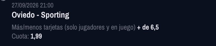 pickscardscorne's tweet photo. PICK PREPARTIDO 21:00 🇪🇸 🔔⏰🛎️⚽️

Oviedo - Sporting

+ 6.5 Tarjetas

@ 1.99

Stake 7.5/10 https://t.co/y0LFsvmGFd
