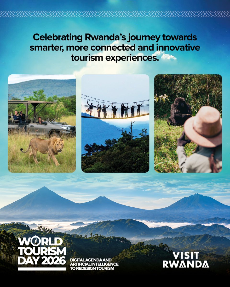 RDBrwanda's tweet photo. Today, we join the world in celebrating #WorldTourismDay under the theme,"Digital Agenda and Artificial Intelligence to Redesign Tourism."
As Rwanda continues to embrace innovation and technology, we remain committed to creating smarter, more connected and seamless tourism experiences for visitors from around the world.
#VisitRwanda #WTD26