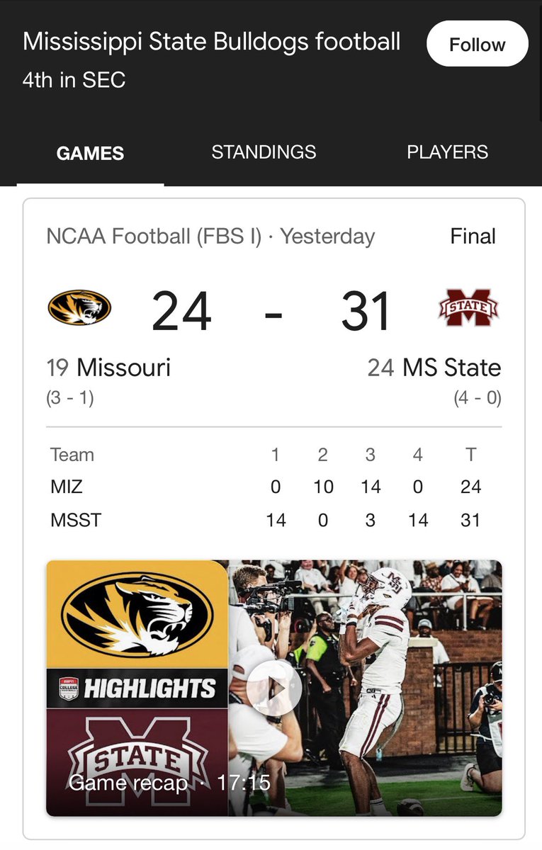 BadFoxGraphics's tweet photo. @ClayTravis @FoxNews 7/ “It should be an electric home field environment in Starkville. Cowbells cover and the over hits giving us a perfect 19-0 weekend!” –@ClayTravis before the UNDER hit, leaving Clay w/ a push, still underwater on the year

MS St.  31 🏈 -6.5 ✅
Mizzou 24
Over 58.5 ❌

#FadeClay https://t.co/hJvj95Zpsi