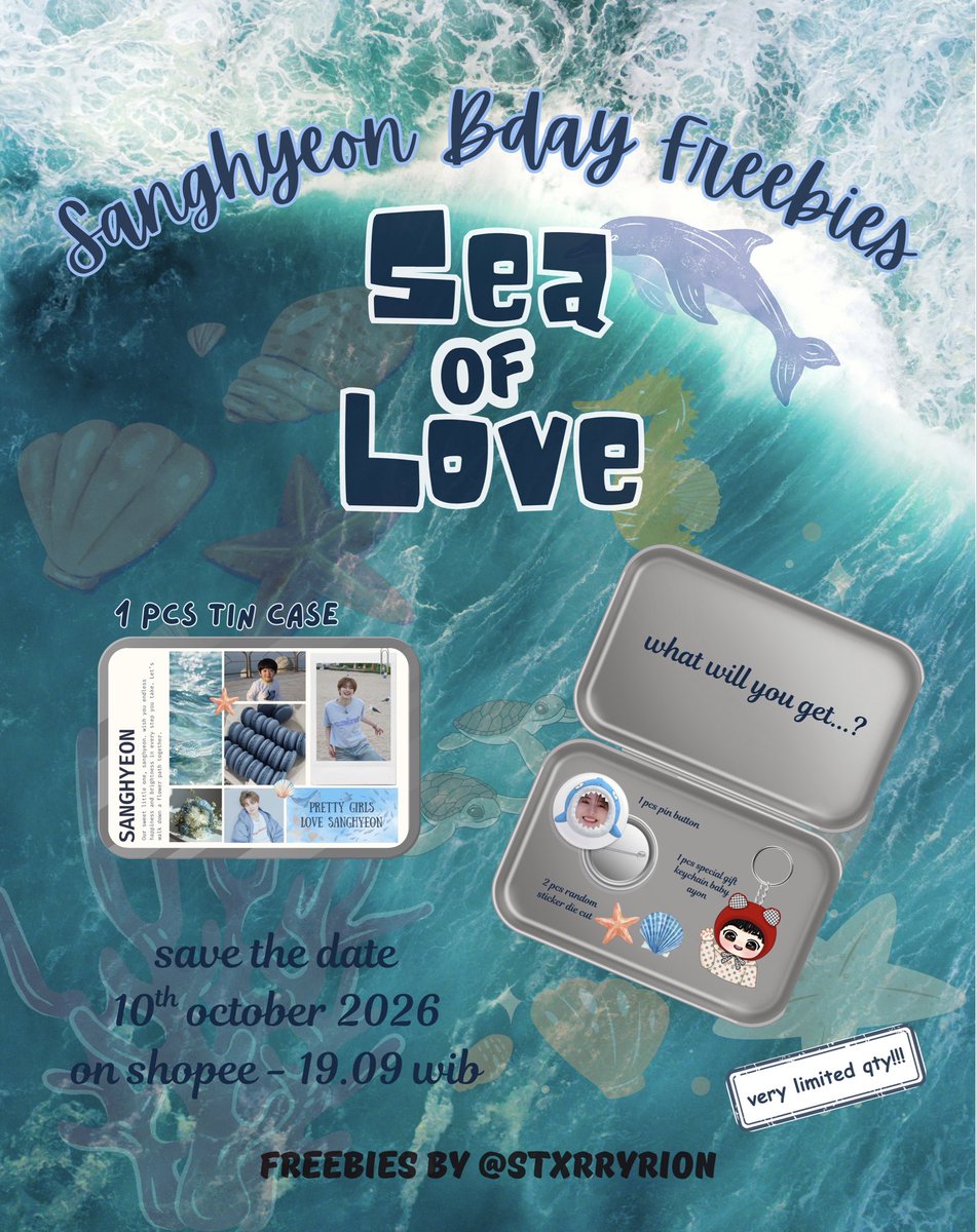 stxrryrion's tweet photo. 𓂃 𓈒𓏸 𓇼 SEA OF LOVE🐬🐚🫧🌊🪸
sanghyeon birthday freebies by @stxrryrion ੈ 

—how to claim🪼
𖦹 allyz ina/baekgundans
𖦹 rt &amp; like are appreciated
𖦹 claim on shopee 10/10/26 - 19.09 wib
𖦹 set 8.926 no refund (1 kit/person)
𖦹 write ur usn in notes (i’ll be check) good luck! https://t.co/eSZNpPksRt