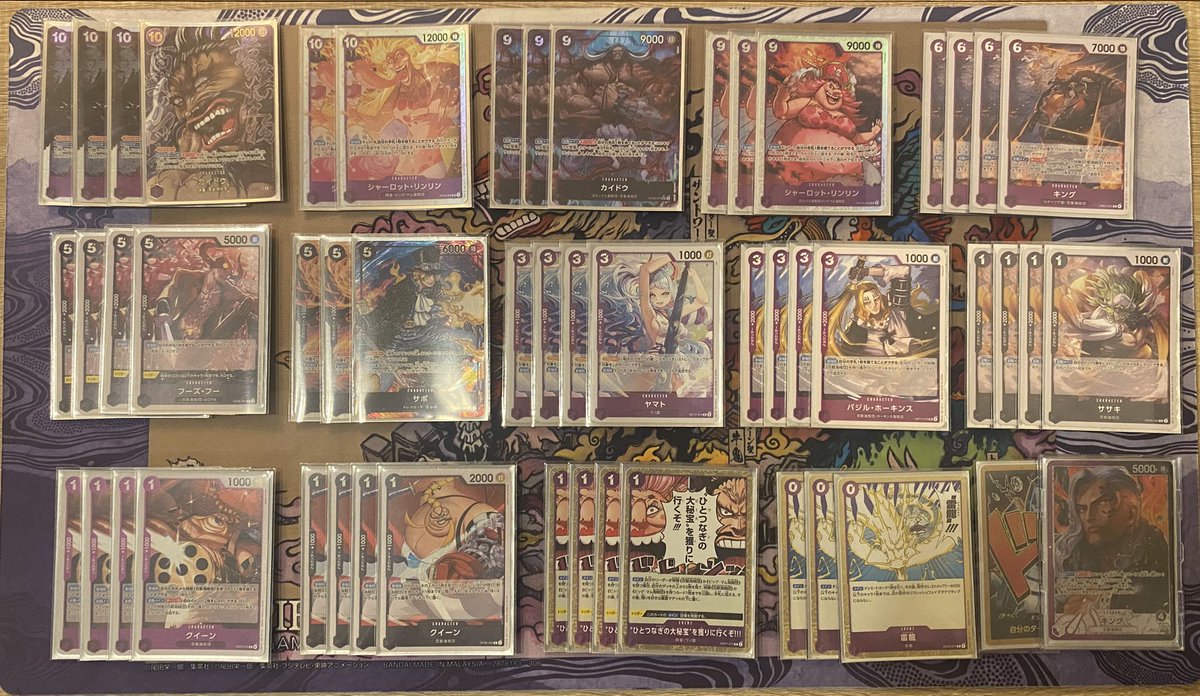 1_2_ja's tweet photo. 【第31回 下剋上闘 マイナー王】

15人の中、
優勝は『紫黒キング』ムラビト選手
おめでとうございます🎊

2位『緑黄ロー』ハイボールといたちょ選手
3位『青黒サカズキ(本家)』けんたぼ選手
4位『赤サンジ』ヴィンスモーク・パクジ選手

マイナー界の重鎮 紫黒キングがついに優勝😭
超新星抜き無限プリン戻しローが手札21枚になってたらしく、まだまだワンピカ界には見たことない景色があるのかもしれない……