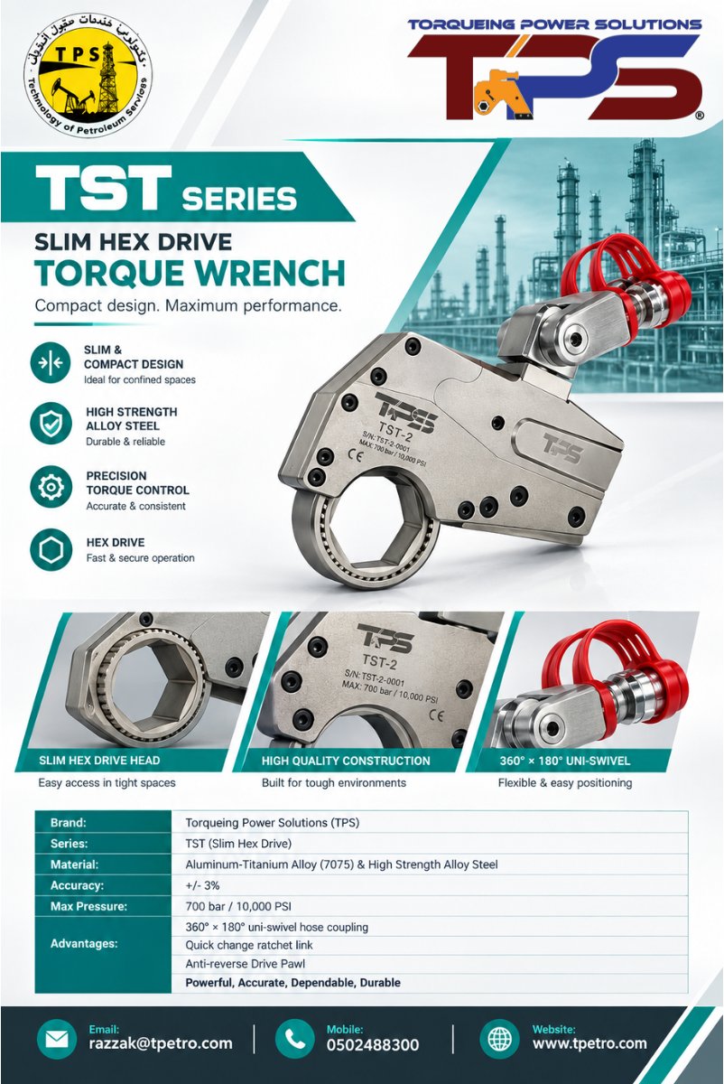 technology_ps's tweet photo. Reliable torque, even in confined spaces.

The TST Series Slim Hex Drive Torque Wrench from Torqueing Power Solutions (TPS) combines a compact design with high-strength alloy steel construction and ±3% accuracy for dependable torque control.
email razzak@tpetro.com https://t.co/03NlwV0jNs