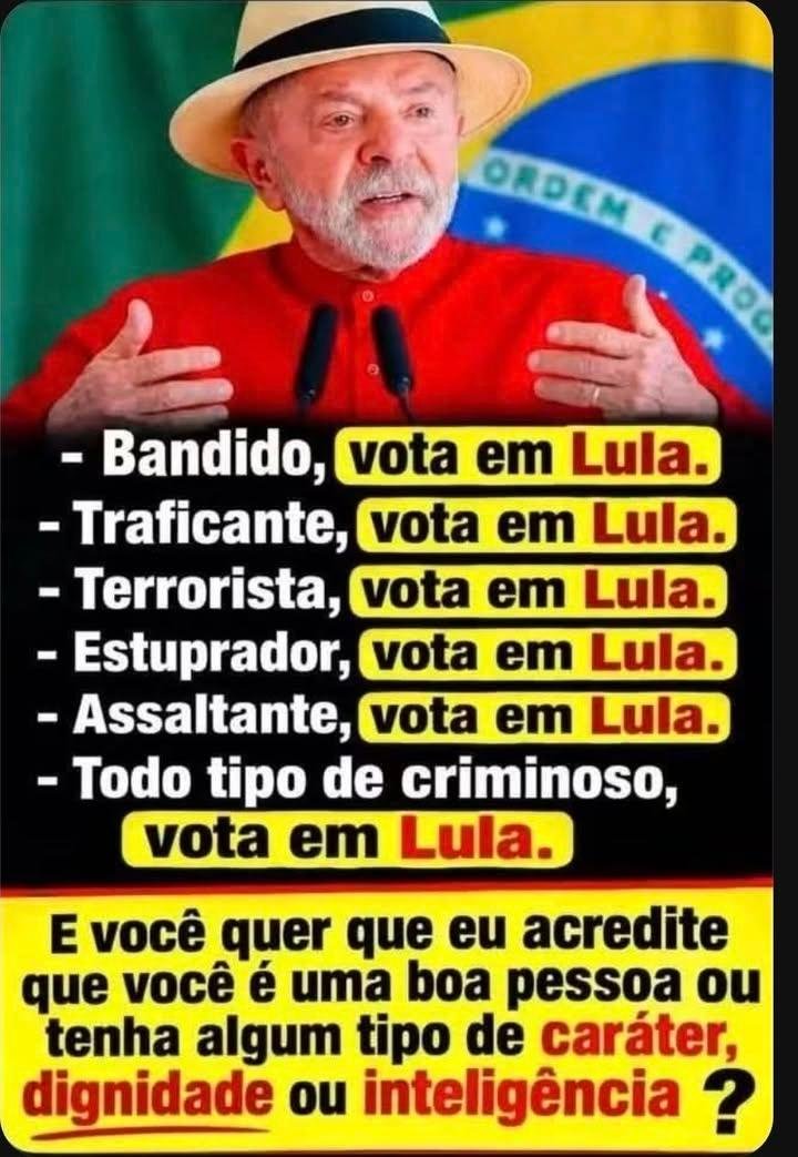 barros_floriano's tweet photo. @NellyYumi Todos contra o Lulaladrão. Só gente que não presta vots nesse lixo, corrupto e cachaceiro. 
#foraja https://t.co/NPEBVJxxqK