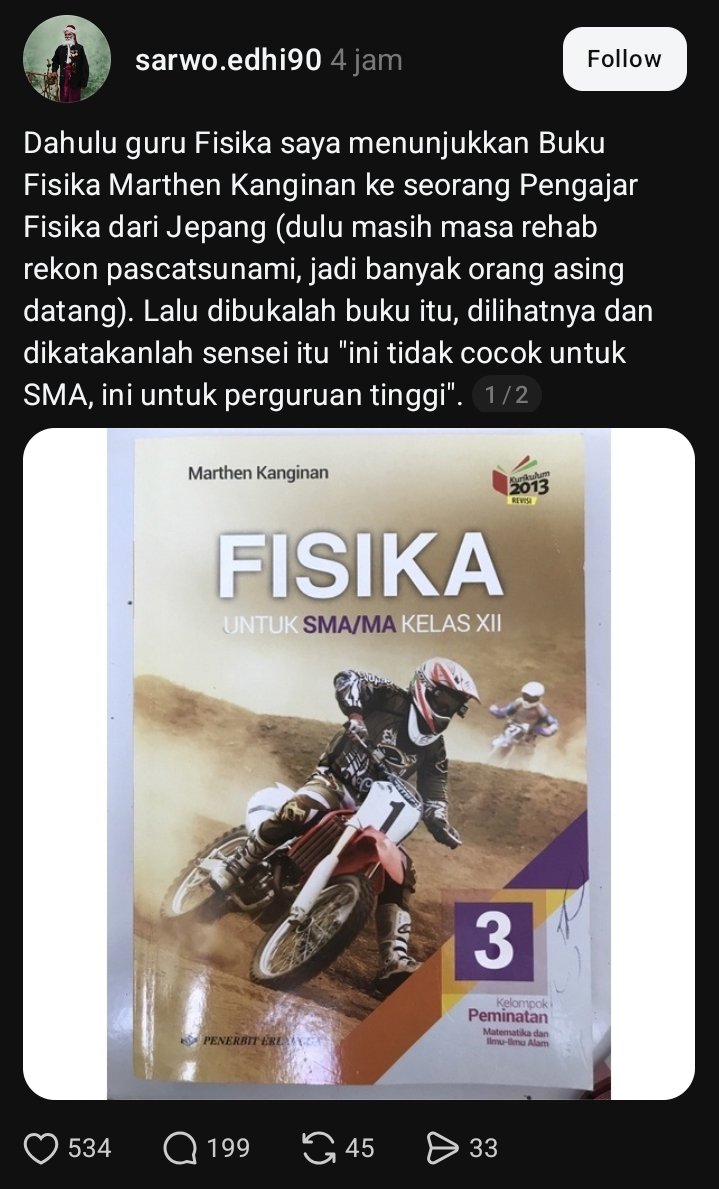 erlanishere's tweet photo. Buku fisika legend Marthen Kanginan ternyata overpowered.

Udah next level, pantesan susah😭 https://t.co/Y9Xq6N81lt