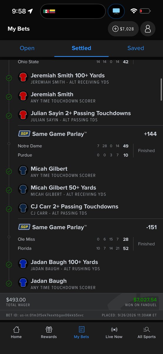 TONE_makeithpn's tweet photo. Cashed this HIESMAN CONTENDER TD PARLAY FOR 7k!!!! @gavinmchughh @BleacherReport @br_betting @FanDuelSports @FanDuel @13Cjcarr @MALACHITONEY2 @Jermiah_Smith1 @1vibesjay @NDFootball @CanesFootball @OhioStateFB @GatorsFB @DKSports @Justlove_drea @ParlayScience @TheParlayPlug https://t.co/4OVJoVOMja