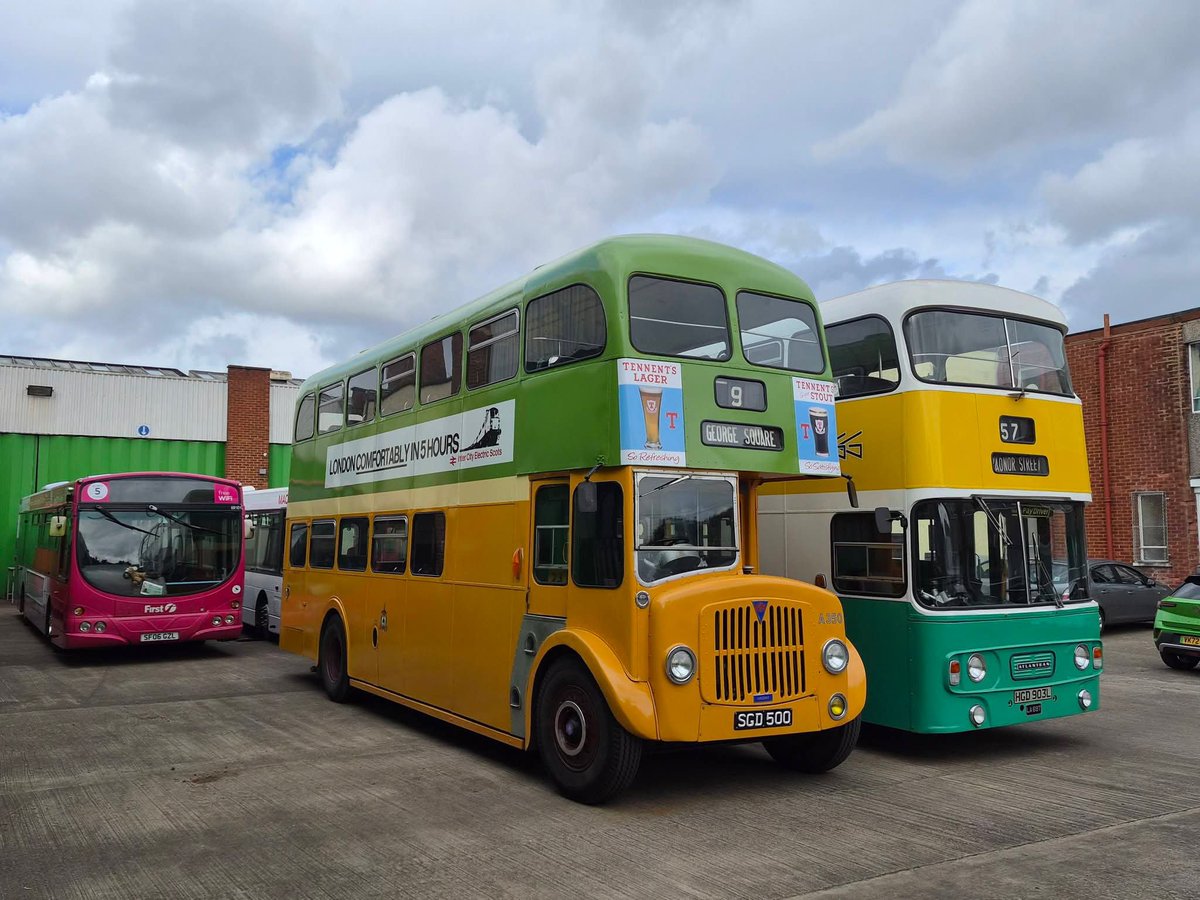 GVVTGlasgow's tweet photo. Coats of many Glasgow colours.  Buses being preparing for Bridgeton Bus Fest next weekend. Hope you can join us for the highlight of our event calendar! https://t.co/1zRiv50CEY https://t.co/YGtr93MzWo