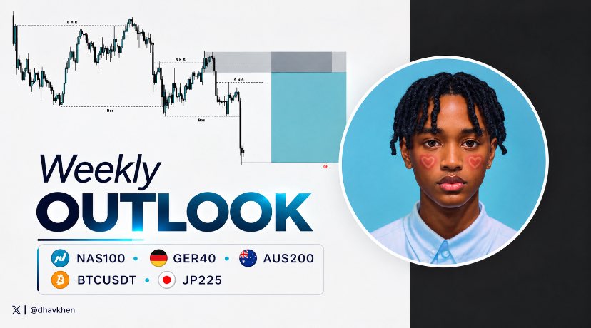 dhavkhen85's tweet photo. TRADE OUTLOOK FOR THE WEEK📊📊

PAIR LIST📝 :
> NAS100📊
> GER40📊
> JP225📊
> BTCUSDT 📊
> AUS200📊

A thread 🧵 🪡 
NOTE 📝:
• Not a financial advise just bias🤝🏾
• pick the one that best suits your trading style and drop a bias on it 
• Make sure to drop your bias or opinion below ⬇️, its a free post to all traders
• Due to high volatility on fresh market opens, make sure to not trade immediately when the market opens(too risky)
• close all positions when there is high volatility news 📰