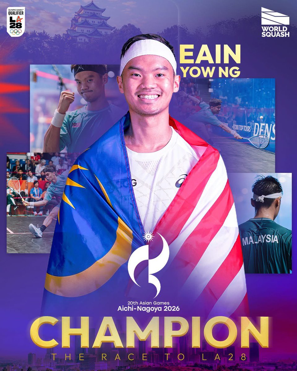 craigansibin's tweet photo. 2 Gold Medals coming from Squash! 

Men’s Singles - Ng Eain Yow
Women’s Singles - Sivasangari S.

👏 🇲🇾 

#AsianGames2026