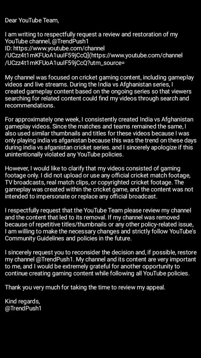 trendpush's tweet photo. Dear Youtube team please respectfully take a look on my appeal for yt channel in this post I have mentioned all of my problems and informations kindly make a response and restore my channel  you can please 🙏
My gmail: arzuistiyak@gmail.com 
Channel: @TrendPush1 
@TeamYouTube https://t.co/7tdpnCrOmi
