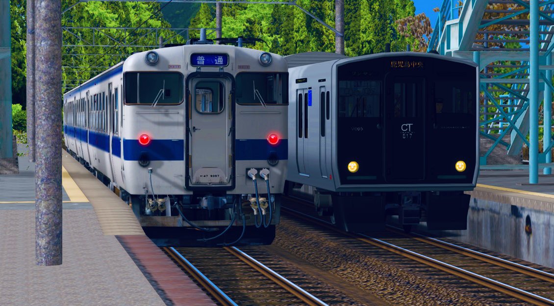 N_Railsim's tweet photo. 竜ヶ水駅風 part2
817系＆キハ47 普通列車
 #NのSS後悔所  #Railsim #817系 #キハ47 https://t.co/bz69mgBOGK