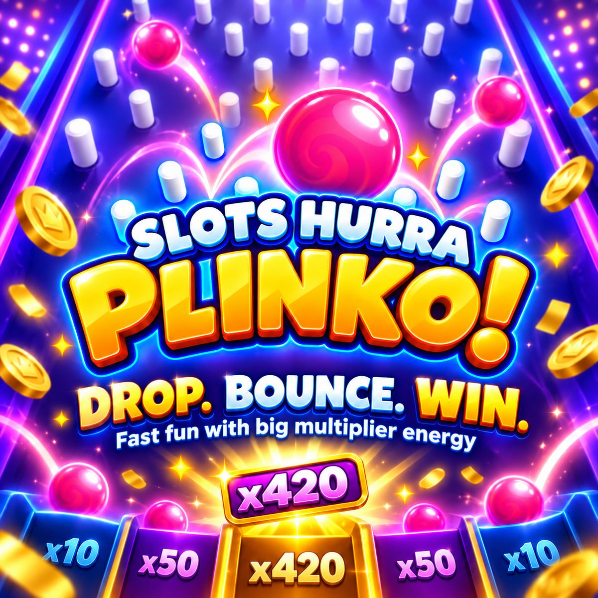 SlotsHurra's tweet photo. Slots Hurra Plinko is LIVE  on Slotshurra  PLAY NOW!
x420 max Multiplier buckets &amp; Bonus Collection Buckets for the 10 free balls Bonus⚡️
18+ · Play responsibly · Outcomes not guaranteed.
#SlotsHurra #CasinoGames https://t.co/ppMftPoi0f