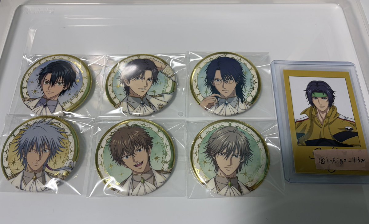 ichigo_46m's tweet photo. 【交換】テニプリ ド���・キホーテコラボ 缶バッジ・特典

譲
〈缶バッジ〉越前・跡部・侑士・仁王・白石・謙也
〈特典〉不二・跡部・侑士・仁王
求 
同種 幸村精市

現地購入分
郵送希望
通販分とは別募集／まとめてのお取引も◎

検索からもお気軽にお声掛けください。 https://t.co/rGRlBgEezl