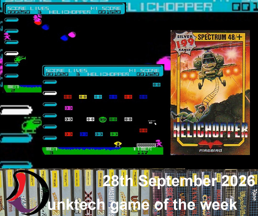 dunktech's tweet photo. Helichopper on the Sinclair ZX Spectrum is this weeks Dunktech Game of the Week.  Released in 1985 by Firebird, it is a great little game

https://t.co/BUThLclNs3

#ZXSpectrum #walkthrough #sinclairzxspectrum #helichopper #80s #80sgaming #thespectrum #sinclair #retrogaming #1980s https://t.co/QrfuyIIP1s