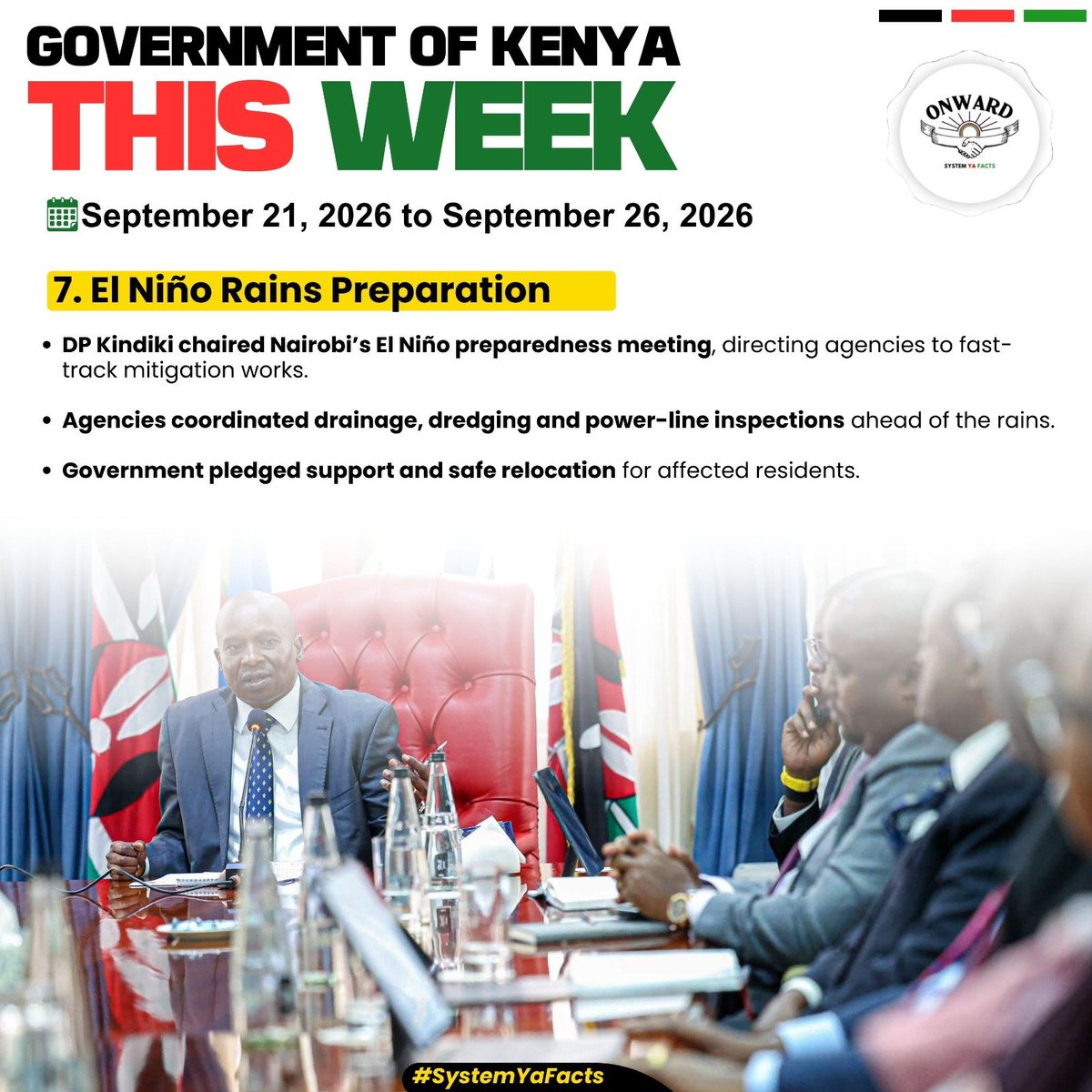 wichivayo's tweet photo. With heavy rains requiring coordinated preparation, DP Kindiki chaired a Nairobi preparedness meeting to accelerate mitigation measures and protect vulnerable communities.
#GOKThisWeek
Forging Onwards
#GOKThisWeek https://t.co/CHDfQ8a8rv