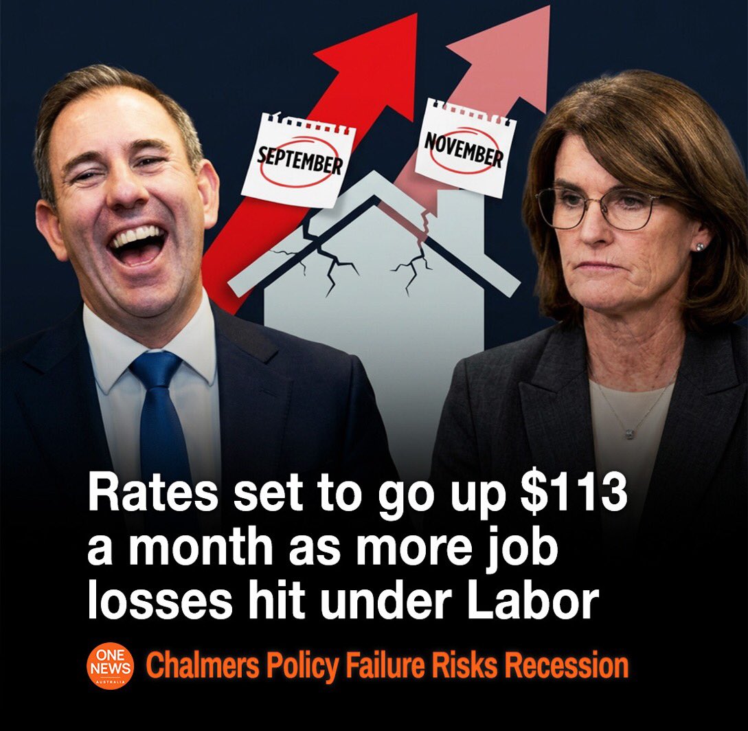 BFacist's tweet photo. @JEChalmers In other news, banks predict RBA will increase interest rates on Tuesday for the SIXTEENTH time on Goofy’s watch.Another one tipped in November. All due to Goofy’s spending fuelled inflation &amp; record $1 trillion debt. $1 billion wiped off house prices. Goofy says it’s all good 🤷‍♂️ https://t.co/e4kz4xEvIq