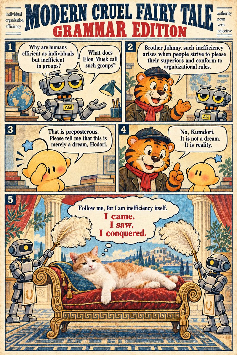 mrsmithbarcode's tweet photo. The Grammar of Inefficiency
Subtitle: A birth chart inspires the question. Formal English governs the discussion. Inefficiency declares victory.
#ModernCruelFairyTale #GrammarEdition #Inefficiency #OrganizationalSatire #AbsurdistHumor #UnexpectedInspiration #Johnny5AndFriends #ButterTheCat