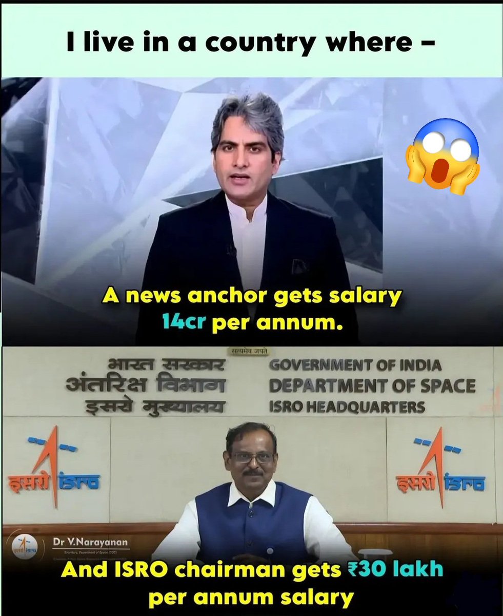 winshalp's tweet photo. I live in a country where a news anchor gets salary ₹14 crores per annum,
And isro chairman gets ₹30 lacks per annum salary;)
#godimedia #isro https://t.co/3EIortZrQe