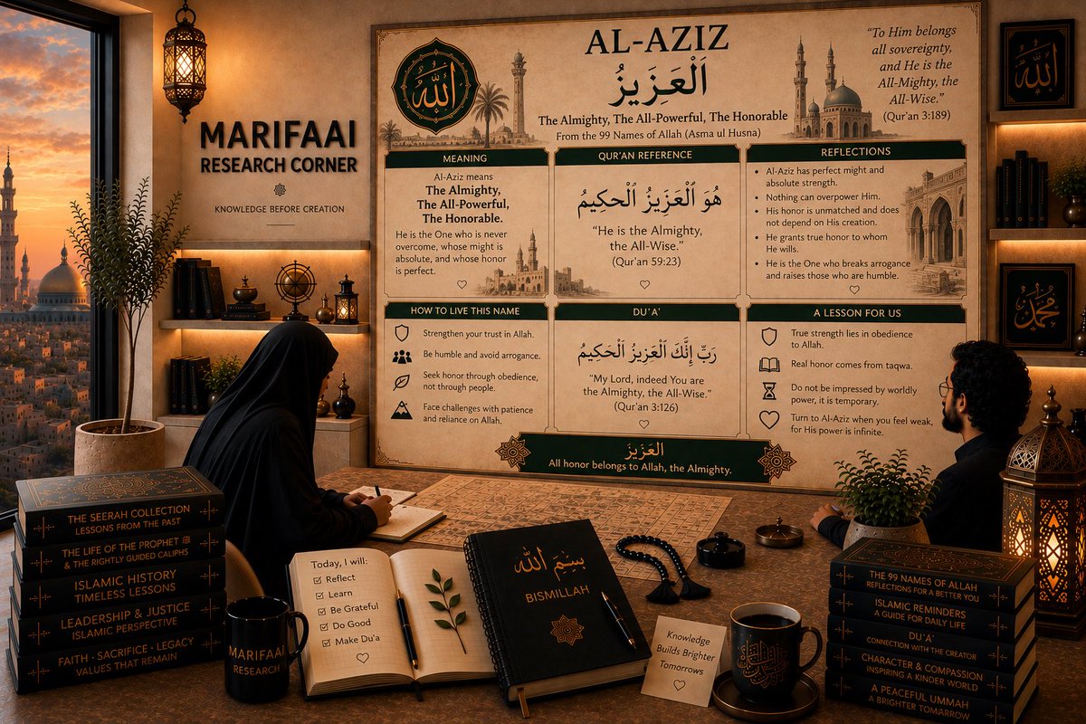 MarifaAiX's tweet photo. ๐ 99 Names of Allah | Al-Aziz (ูฑููุนูุฒููุฒ)
Al-Aziz โ The Almighty,The All-Powerful, The Honorable.
A reminder that true strength & honor belong to Allah, & that humility & trust in Him shape the believer.
Research before creation.
#MarifaAI #AlAziz #AsmaUlHusna #99NamesOfAllah https://t.co/JG3s3eyYRK