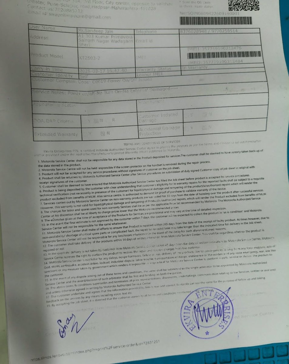 SandeepJain_'s tweet photo. @motorolaindia Really disappointed with Motorola. My smartphone suddenly died within just 10 months of use, and now I’m being told the motherboard needs to be replaced. There is no communication. Please  provide a proper resolution. #Motorola #MotorolaIndia #CustomerService https://t.co/awqdcs7dwp