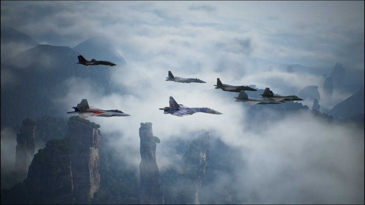 Dynastes_B's tweet photo. #ACE8 も発売目前となり、#ACE7 もいよいよフィナーレ……。

という事で最後に編隊飛行撮影を行いました！
こちらは歴代主人公編隊。

前回とは逆にトリガーを先頭に歴史を遡る形で編隊を組んでいます。 https://t.co/JyE3Y1BKWL