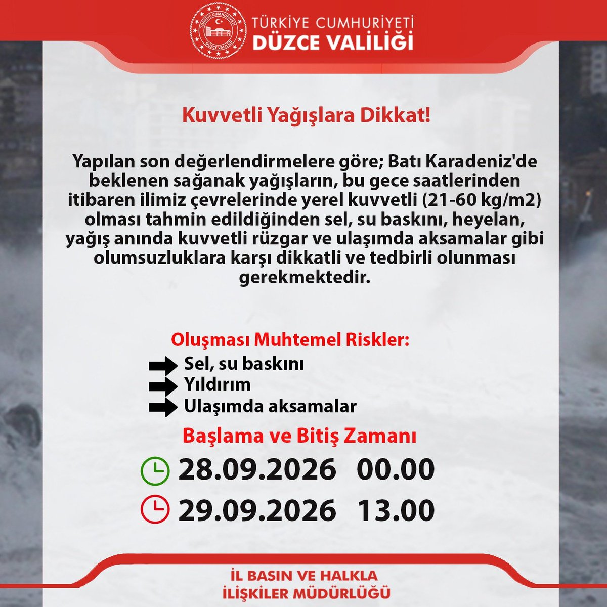 duzce_valiligi's tweet photo. Meteorolojik Uyarı ⛈️ https://t.co/kzP3BPcjuB
