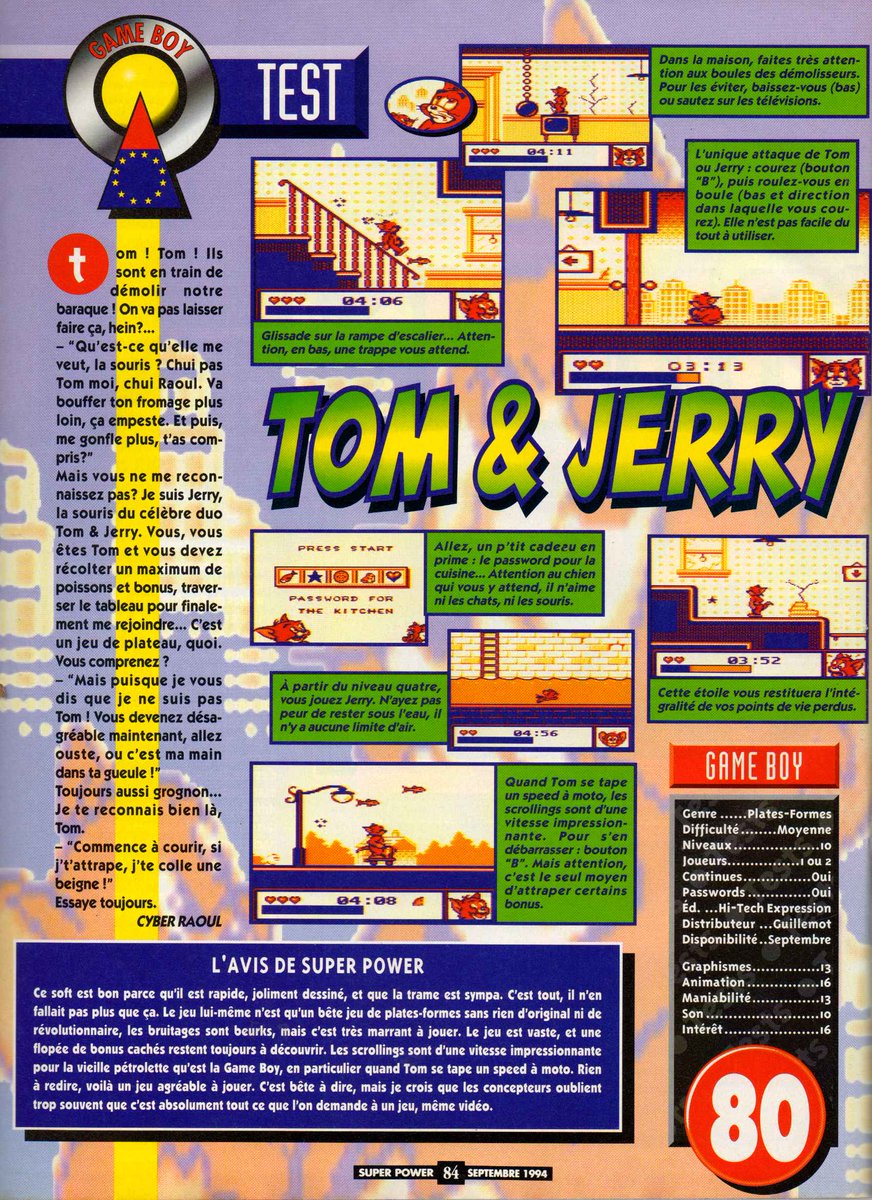 AllmightoFranky's tweet photo. #Nostalgeek on continue de feuilleter le #SuperPower de la rentrée 1994 et on passe aux tests!Le sommaire des tests du mois, puis Tom & Jerry sur #GameBoy et #TurnAndBurn sur #SuperNES! #retro #retrogaming #oldschool #80s #90s 1/5 https://t.co/kAvYRnKXlJ