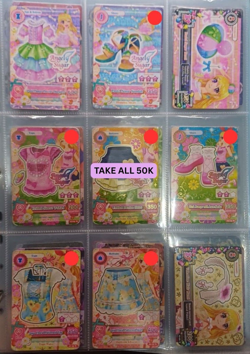 ruuooro's tweet photo. wts aikatsu card official &amp; unoff
prio take all only, prices on pic inc. all
🔴 = damaged, detail condi by dm

dom bdg, splitpay co99 or full w/ admin

ku jual krn mau beli weel 😔
#warungaikatsu https://t.co/D90GA8CmSS