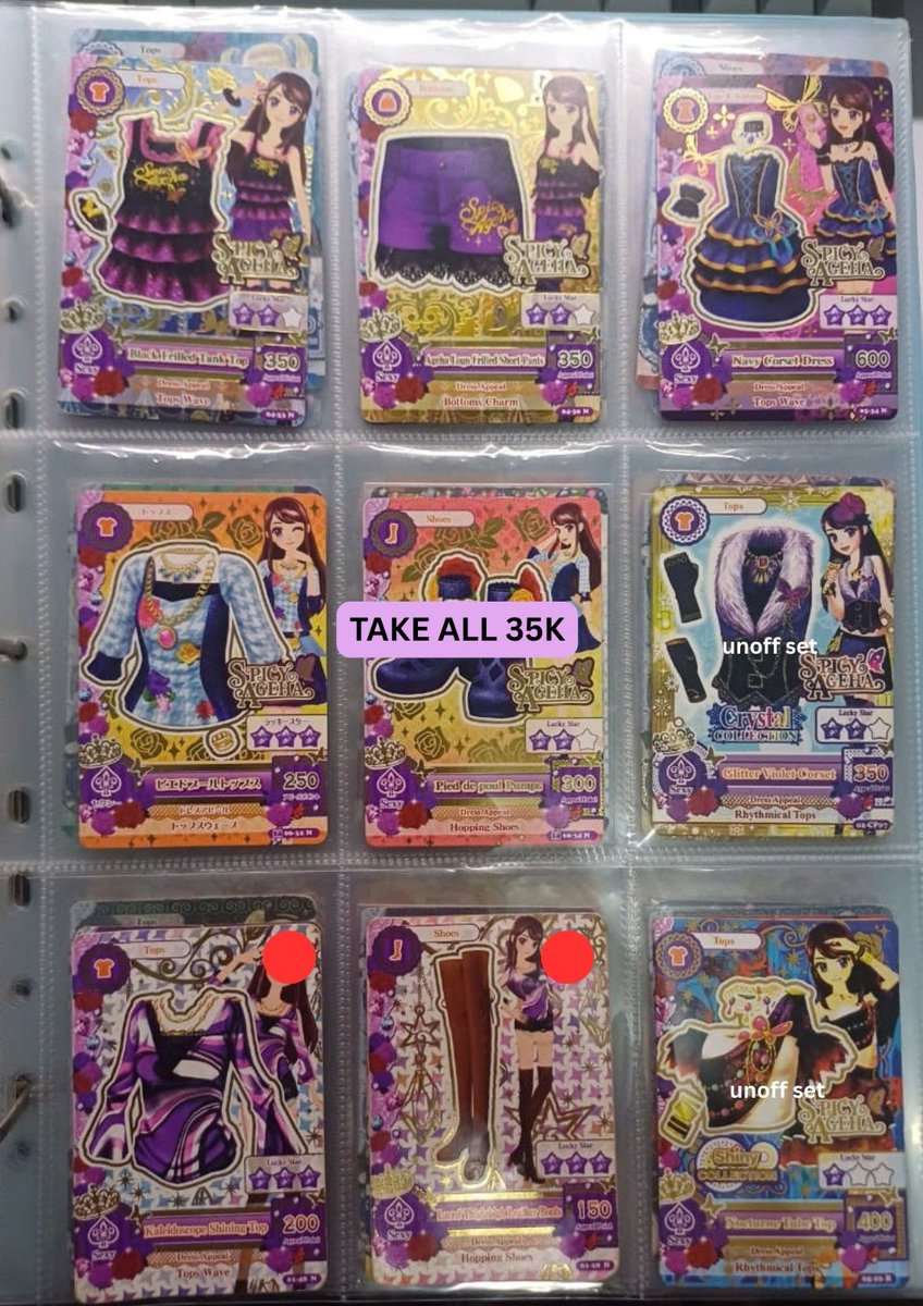 ruuooro's tweet photo. wts aikatsu card official &amp; unoff
prio take all only, prices on pic inc. all
🔴 = damaged, detail condi by dm

dom bdg, splitpay co99 or full w/ admin

ku jual krn mau beli weel 😔
#warungaikatsu https://t.co/D90GA8CmSS