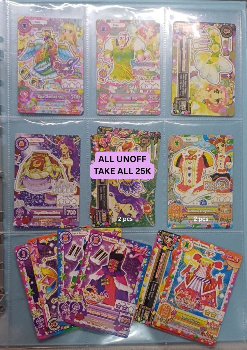 ruuooro's tweet photo. wts aikatsu card official &amp; unoff
prio take all only, prices on pic inc. all
🔴 = damaged, detail condi by dm

dom bdg, splitpay co99 or full w/ admin

ku jual krn mau beli weel 😔
#warungaikatsu https://t.co/D90GA8CmSS