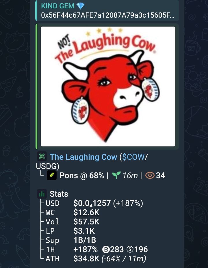 Kind_Gem1's tweet photo. $COW

ENTRY CA
0x56F44c67AFE7a12087A79a3c15605FafC11fF46D https://t.co/Zg6sMNX2Is
