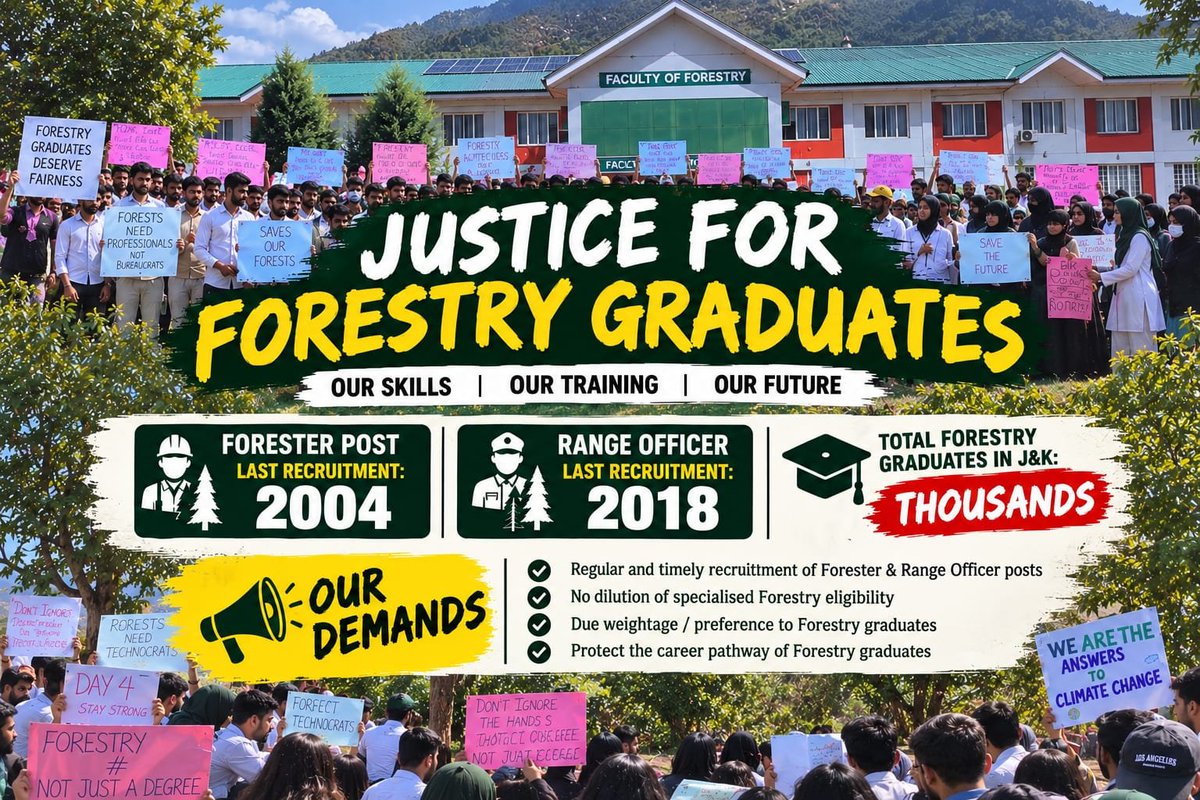 AsharMuhamm's tweet photo. DAY 7 | JUSTICE FOR FORESTRY GRADUATES!
United for fair recognition, professional rights & a secure future.
Our Skills. Our Training. Our Future.
#JusticeForForestryGraduates #ForestryStudents
#SKUASTK
#ForesterRecruitment https://t.co/ztxwBEUIpm