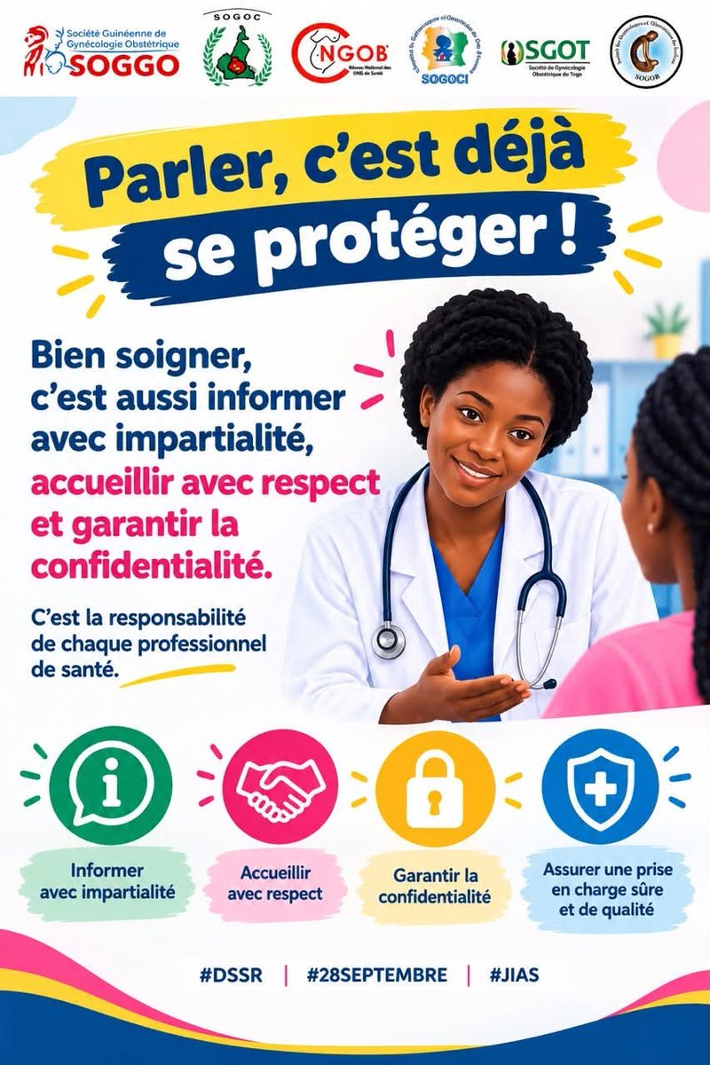 SOGOCITV's tweet photo. Bien soigner, c'est aussi informer avec impartialité, accueillir avec respect et garantir la confidentialité. C'est la responsabilité de chaque professionnel de santé. #AvortementSécurisé #28Septembre #DSSR #SantéSexuelleEtReproductive #ZéroStigmatisation,#AbortionHealthcare, https://t.co/MpZzq6TEcx