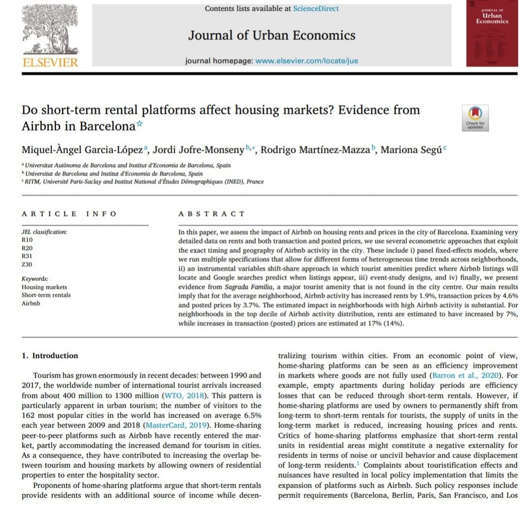 davidlois_uned's tweet photo. La presencia de Airbnb incrementa los alquileres y el precio de la vivienda, evidencias de ciudades francesas, italianas y españolas. https://t.co/uw6DOzFIbY