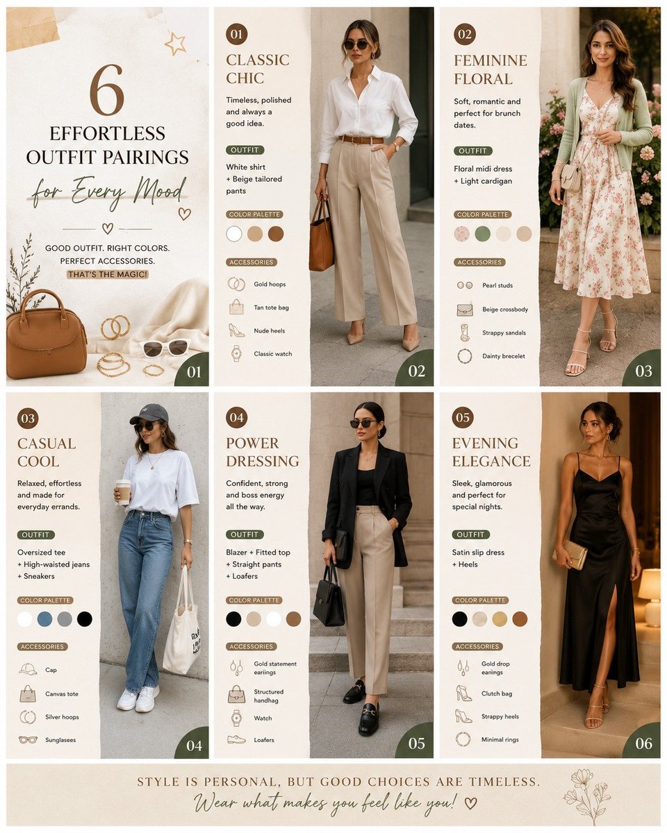 FYWardrobe69's tweet photo. Good outfits aren't about having more; it's about choosing better. 
Save this guide for your next outfit planning!
 
#fromyourwardrobe #Effortlessoutfits #goodpairing #colortheme #fashion https://t.co/Iw3qvsTIQT