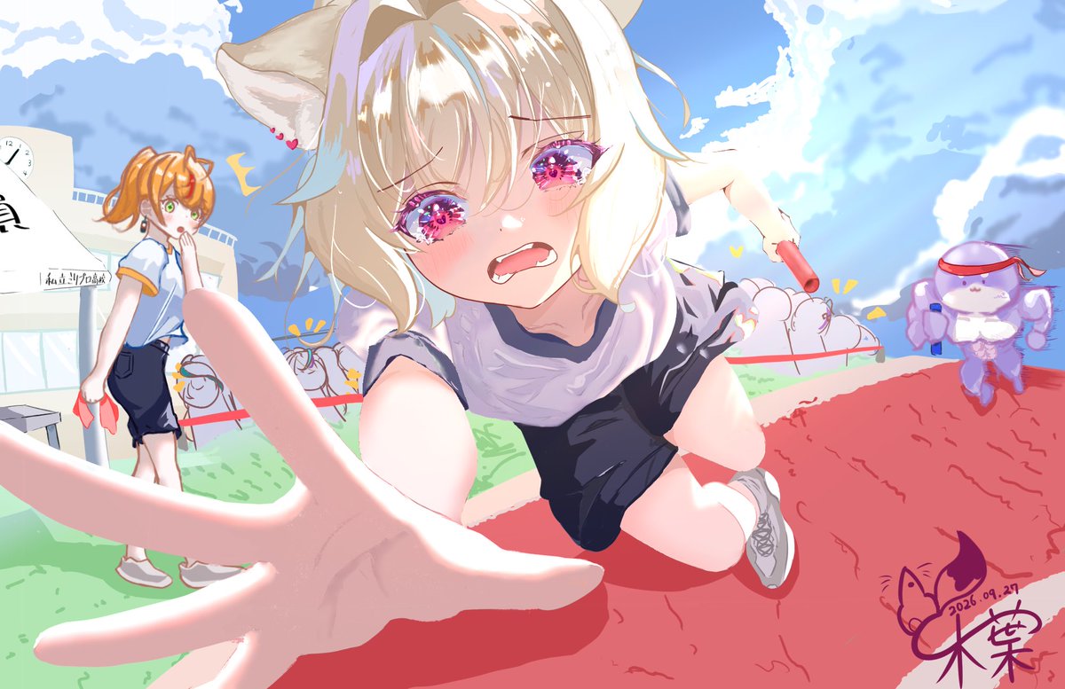 konoha41_'s tweet photo. イラストテーマ：「体育祭」
「なんでいつもこうなるの〜〜！！！！(泣)」
#ミリ創作 
#このみすけっち https://t.co/beH2XIGFQk