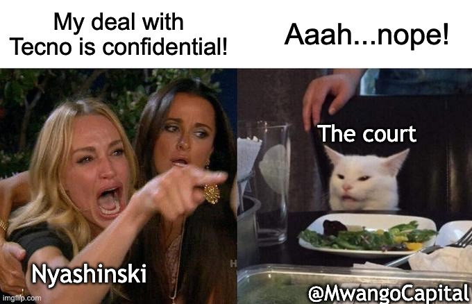 MwangoCapital's tweet photo. 𝐓𝐡𝐢𝐬 𝐖𝐞𝐞𝐤'𝐬 𝐓𝐨𝐩 𝐁𝐮𝐬𝐢𝐧𝐞𝐬𝐬 𝐍𝐞𝐰𝐬 𝐢𝐧 𝐌𝐞𝐦𝐞𝐬:

1. Legal spotlight turns onto corporate celebrity deals after rapper Nyashinski lost his court appeal to keep the financial details of his multi-million-shilling Tecno endorsement contract secret.

#MwangoMemes