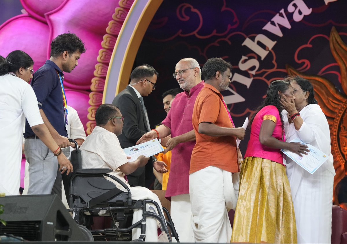 VPIndia's tweet photo. Vice President Shri C. P. Radhakrishnan launched several humanitarian initiatives of Mata Amritanandamayi Math during the Vishwa Seva Dinam celebrations at Amritapuri, Kollam.

The initiatives include ₹2 crore assistance for Nepal flood relief, free surgeries for underprivileged beneficiaries, financial assistance to fishermen’s families, and support for AmritaSREE and Amrita SeRVe initiatives.