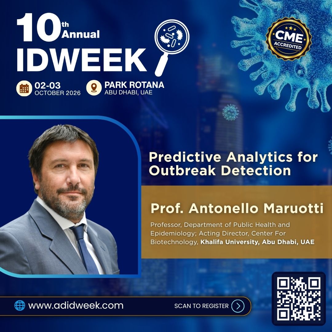 IDprofs's tweet photo. Explore the future of outbreak detection!
Join Prof. Antonello Maruotti, as he presents:
“Predictive Analytics for Outbreak Detection”
Secure your place today:
🔗 https://t.co/30YkVgDJXY
#UAEIDWeek2026 #IDWeek #InfectiousDiseases https://t.co/Pnp05xqpXr