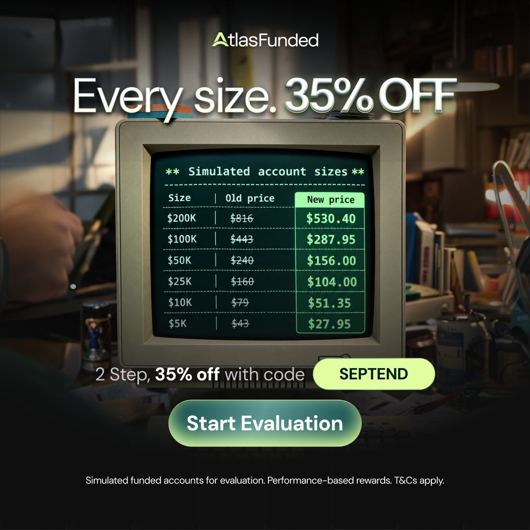 atlasfunded's tweet photo. This is our 2 Step Challenge 🚨 

All challenges are 35% OFF with code "SEPTEND" ‼️ 

Remember, for a limited time only.

Six sizes, one discount, one less reason left to keep waiting.

Remember, you can spend the rest of the month planning, or you can spend it trading ⌛️  

Don't miss this offer👇️ 
https://t.co/3c6GFuq1lD