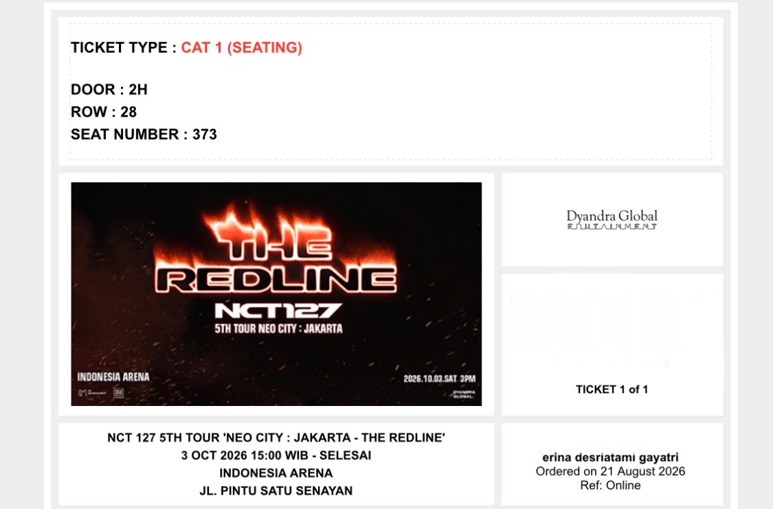 jakeurin's tweet photo. ‼️WTS | want to sell‼️

NCT 127 5TH TOUR 'NEO CITY : JAKARTA - THE REDLINE

cat 1 harga web, bisa dp rendah sisanya cod venue https://t.co/qxUoo3zY93