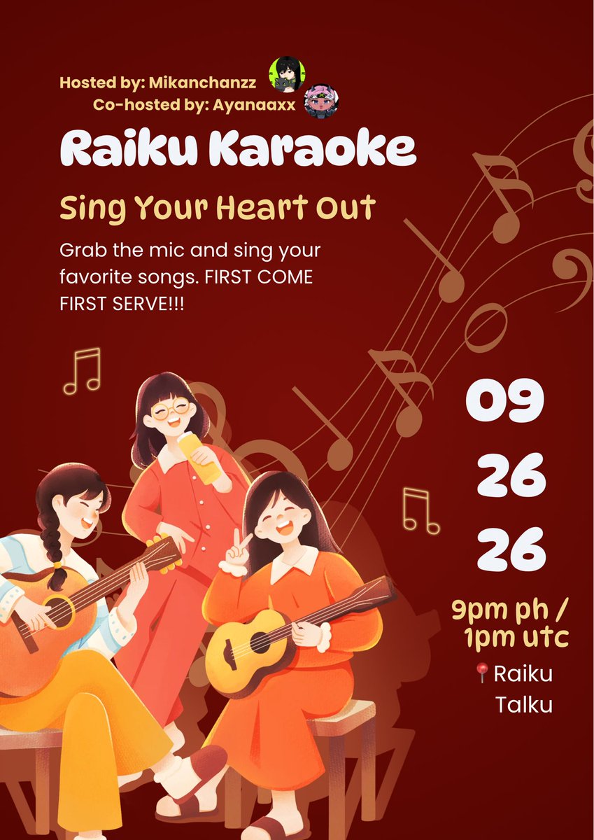 Chazzz0's tweet photo. GRAIKUUUUU SUNDAY KARAOKE NIGHT IS BACK!!

Save your spot and join us at 📍 Raiku Talku 

Together w/ my co-host @kaimegurl lets go and have a wonderful karaoke night!!🎉

@raikucom https://t.co/eh51J9Kqwj