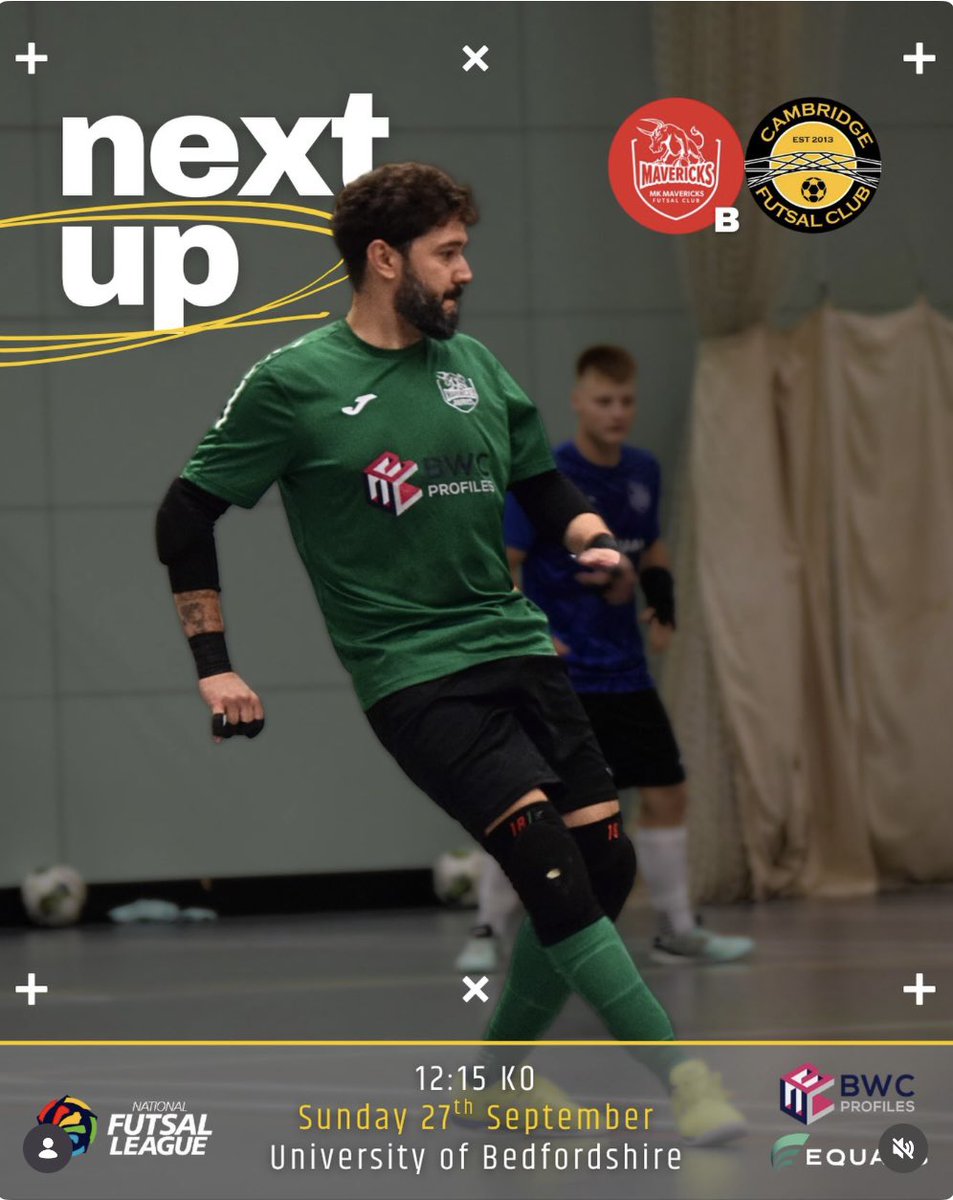 CamFutsalClub's tweet photo. Here we go again!
1st @NatFutsalLeague Midlands Division match of the season.
๐ there if you can!
#futsal
#England
#football
#fiveaside https://t.co/HHD7VMdmSm